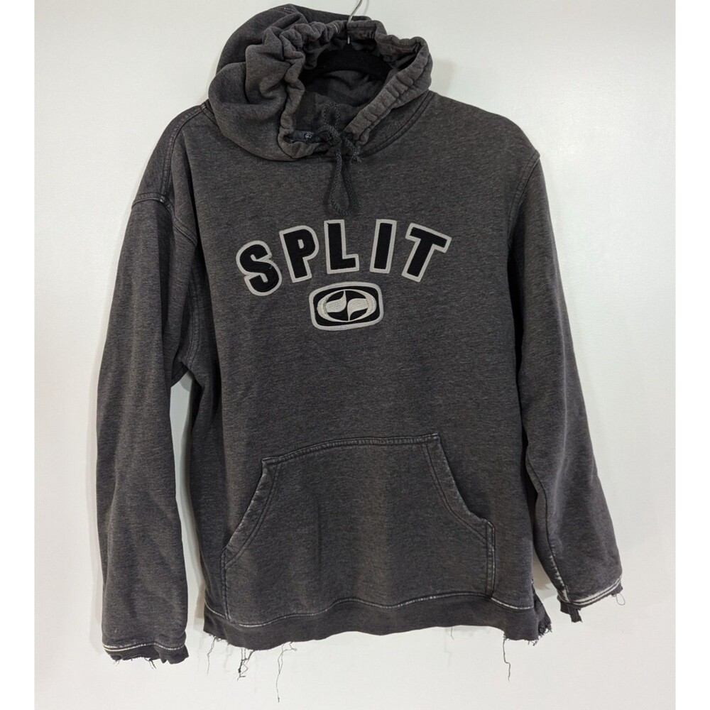 Vintage Split Hoodie Gray Small Distressed Y2K Skater Grunge